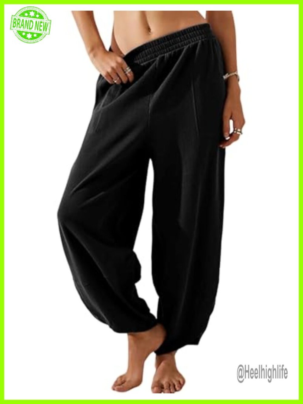 Women's Cotton Wide Leg Palazzo Harem Pants Elastic Waist Ankle